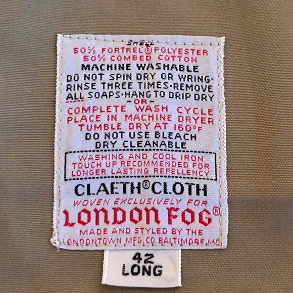 London Fog 42 Long Tan Trench Coat. Inside lining, Snow Cloth Virgin Wool! - Picture 14 of 15